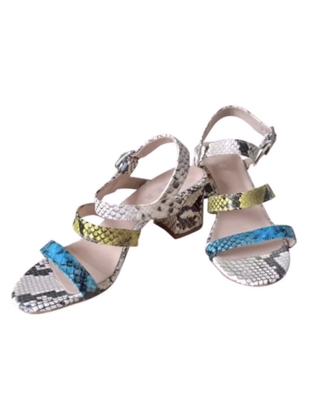 Aska 'Beatrice' Snakeskin-Embossed Multicolor Leather Sandals, Size 37.5